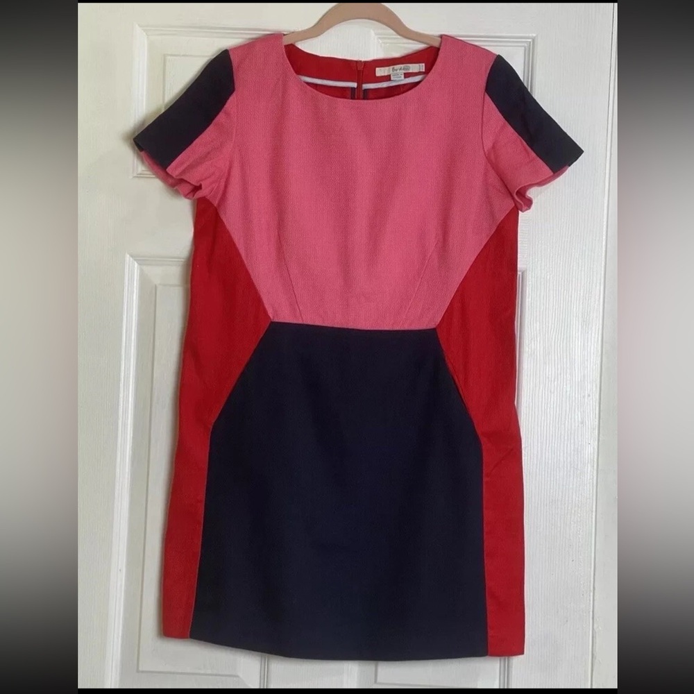 Boden Mini Shift Dress Pippa Color Block Red Pink Navy Knit Stretch Pockets 8P